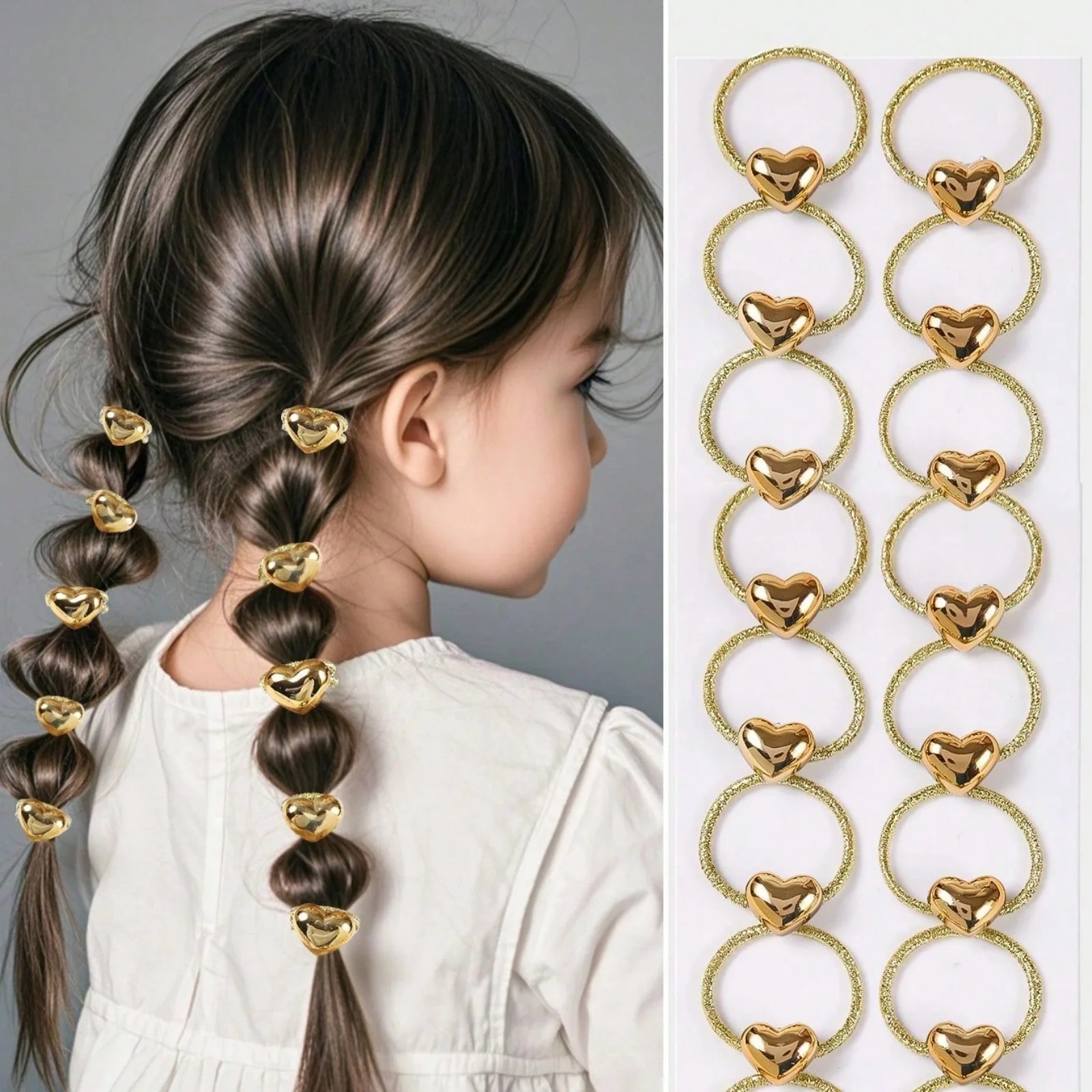 Wrap Ring Gold - 10-teiliges Set Goldene Herz-Haarringe Glitzernde Geflochtene