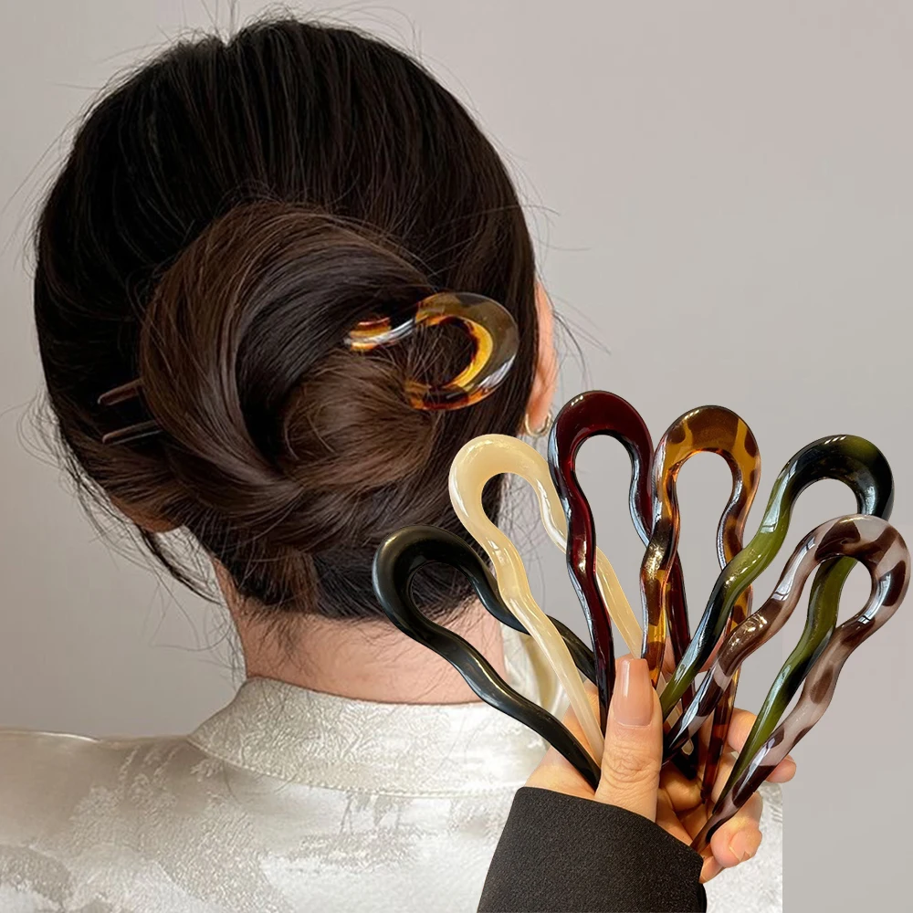 Women Accessories Shop - U-förmige Haargabel, modische Schildpatt-Acetat-Acryl-Haarnadel, geometrische Kopfbedeckung,