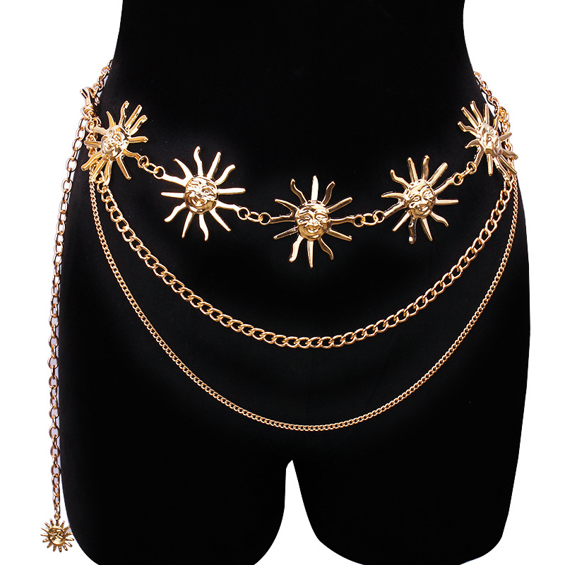 Women Electronic Accessories - Klobige mehrschichtige Punk-Gothic-Mond-Sonnen-Taillenkette, Metall-Taillengürtel für Frauen,