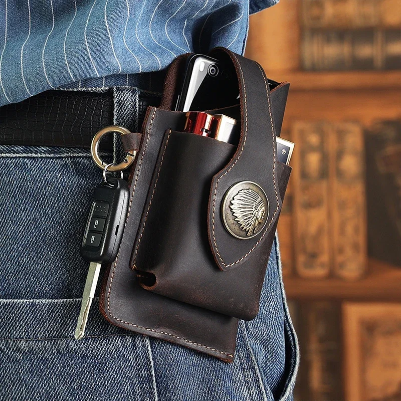 Women Electronic Accessories - Herren-Gürteltasche aus echtem Leder, Handytasche, männlich,